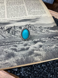 Faux Silver and Turquoise Oval Adjustable Ring