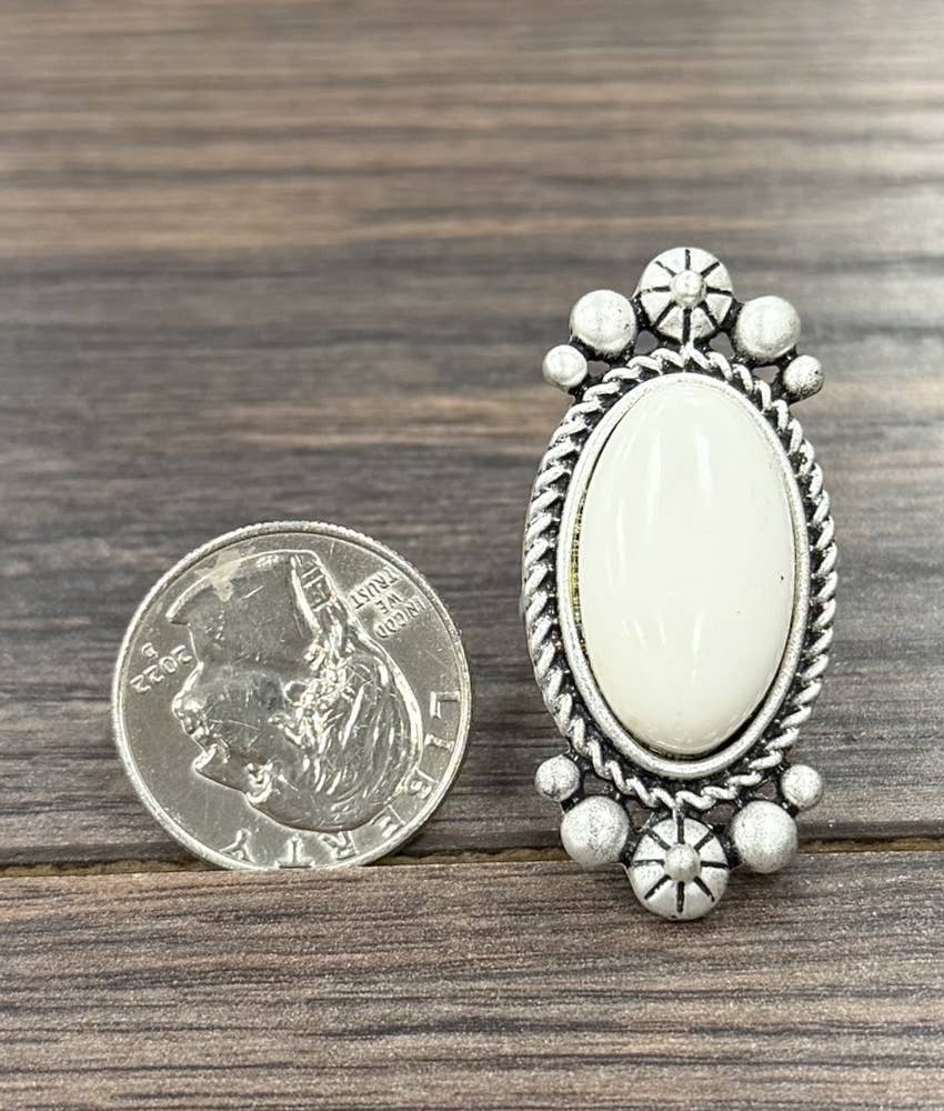 Faux Silver 1.8" Western White Turquoise Adjustable Ring