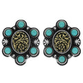 Faux Silver Western Turquoise Engraved Concho Stud Earrings