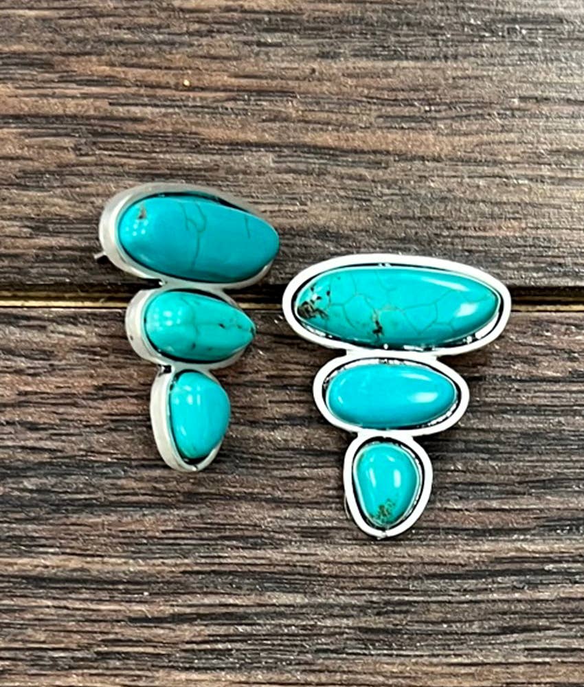 Faux Silver Western Turquoise Stud Earrings