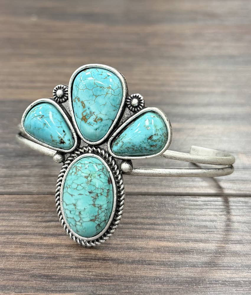 Faux Silver Big 2.2" Western Turquoise Cuff Bracelet
