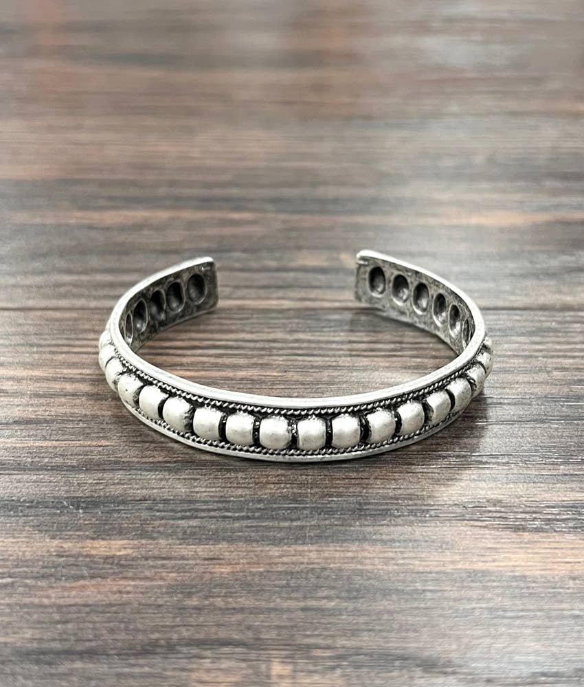 Faux Silver Boho 12mm Cuff Bracelet