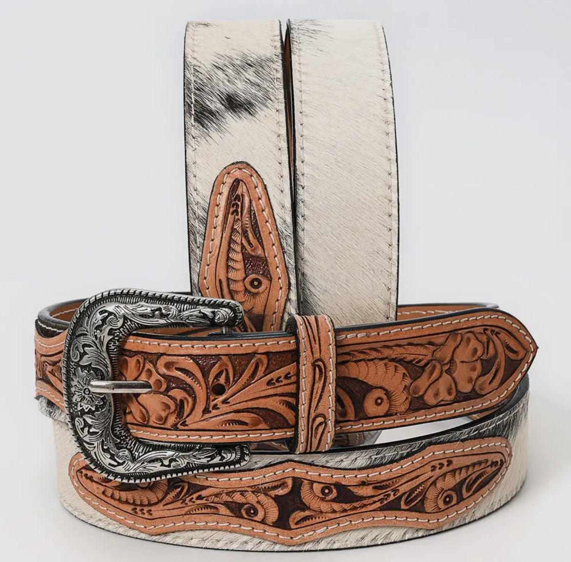 White Hair On Leather Belt