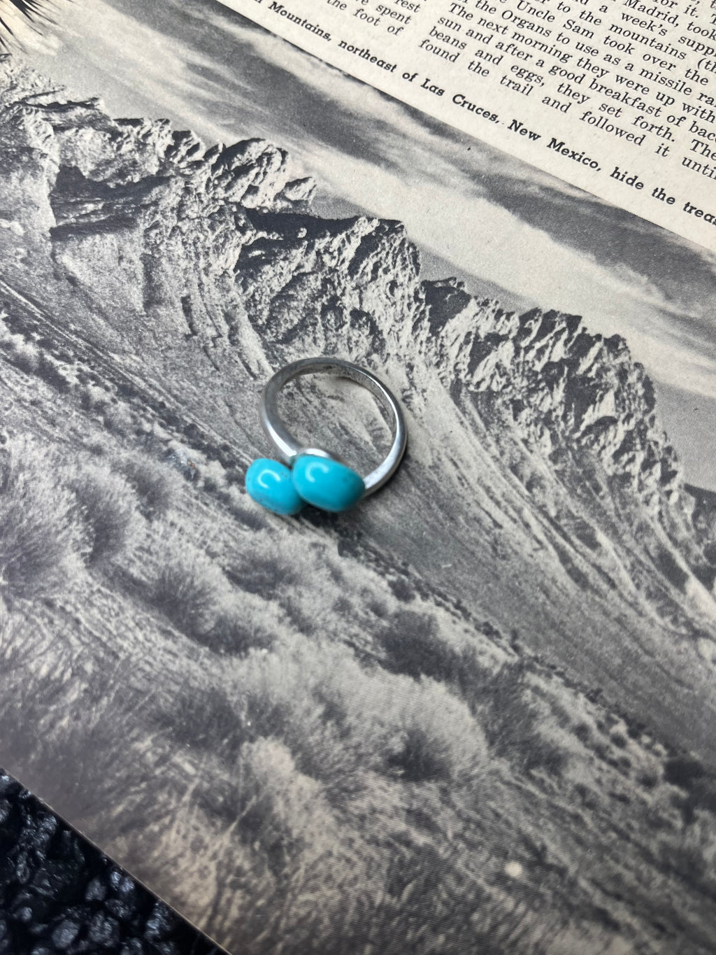 Faux Silver and Turquoise Oval 2 Stone Adjustable Ring
