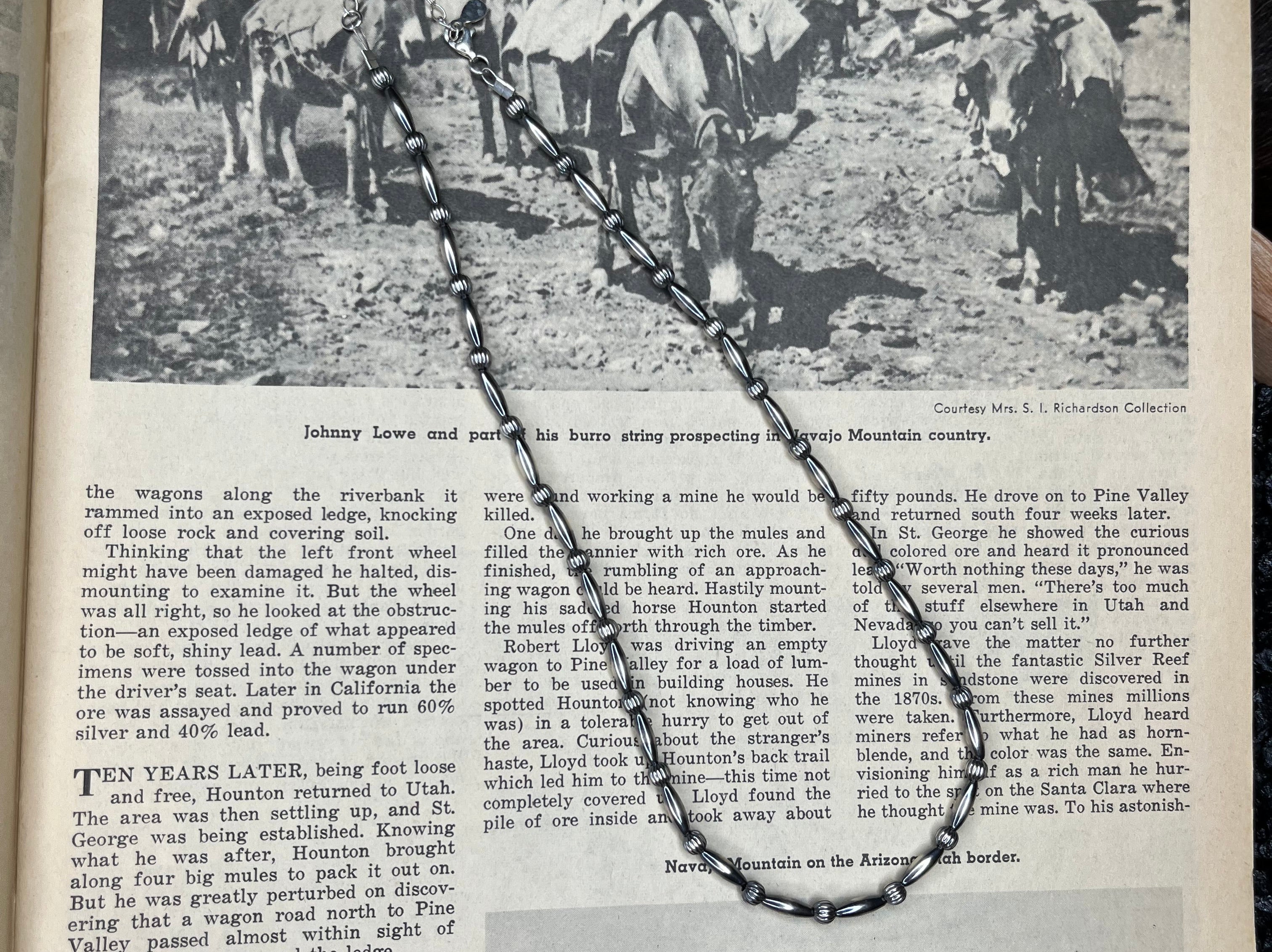 Sterling Silver Torpedo and Corrugated Bead Necklace