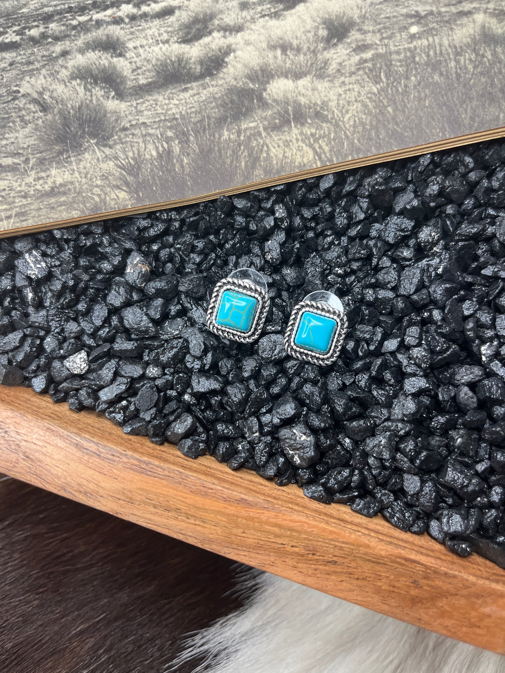 Faux Turquoise Large Square Studs