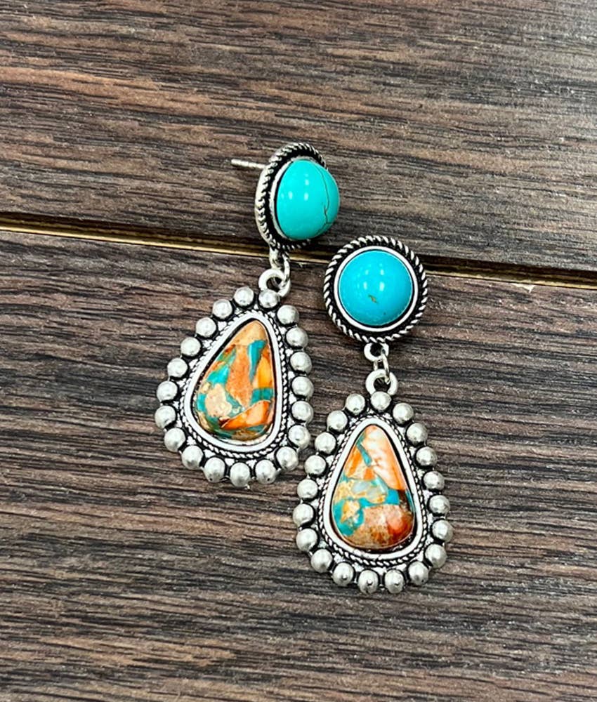 Faux Silver and Gemstone Post Earrings