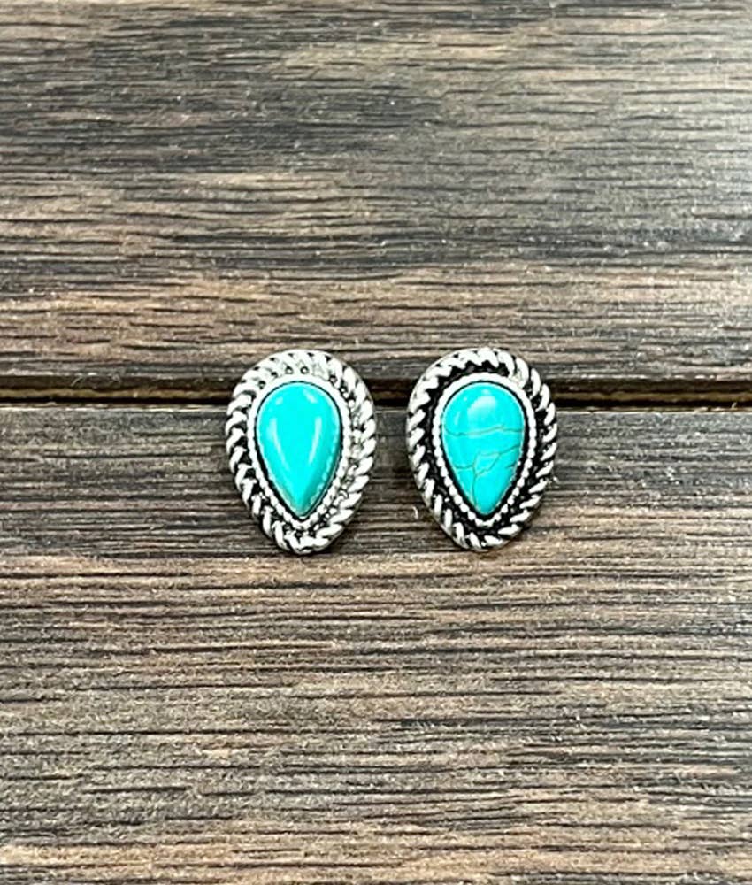 Faux Silver Small 10mm Drop Turquoise Stud Earrings