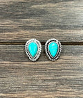 Faux Silver Small 10mm Drop Turquoise Stud Earrings