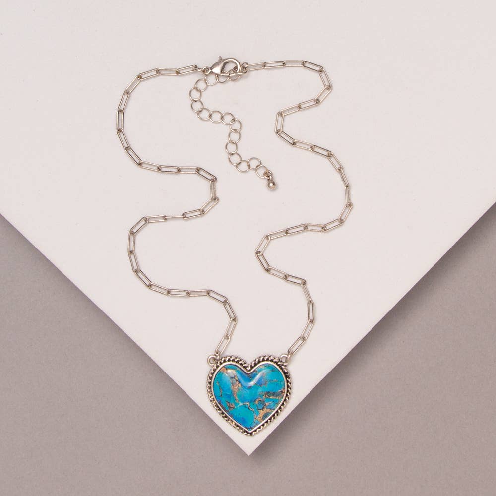 Faux Silver Western Marbled Turquoise Heart Pendant