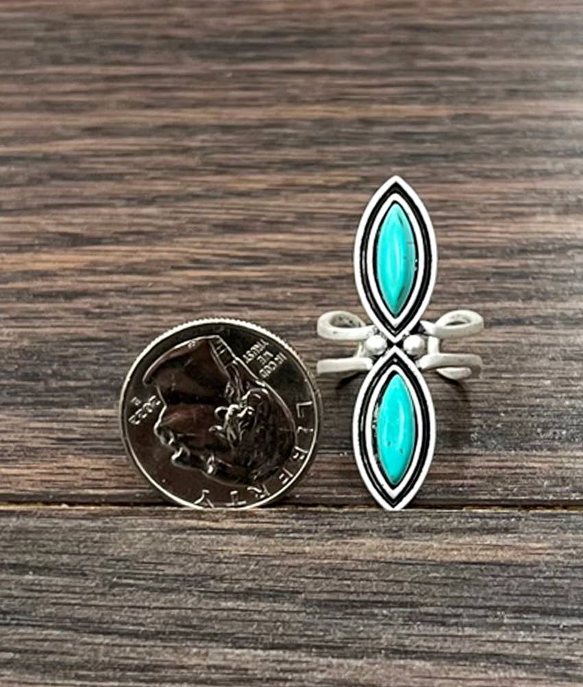 Faux Silver 1.7" Turquoise Adjustable Ring