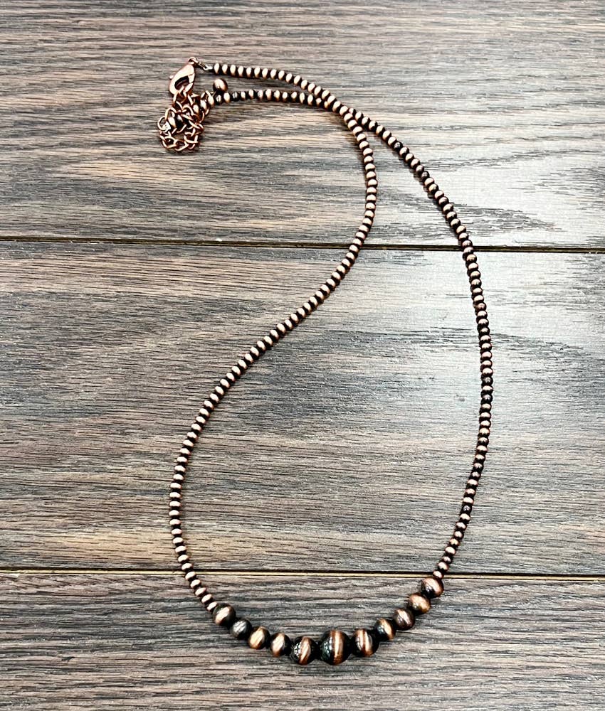 Faux Silver 26" Copper Western Bead Necklace
