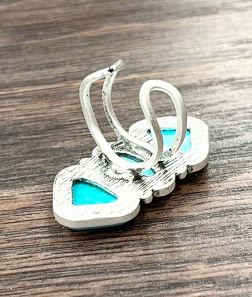 Faux Silver 1.6" Western Turquoise Adjustable Ring