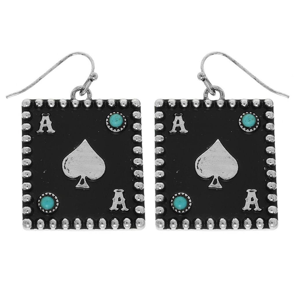 Western Ace Spade Card Drop Earrings