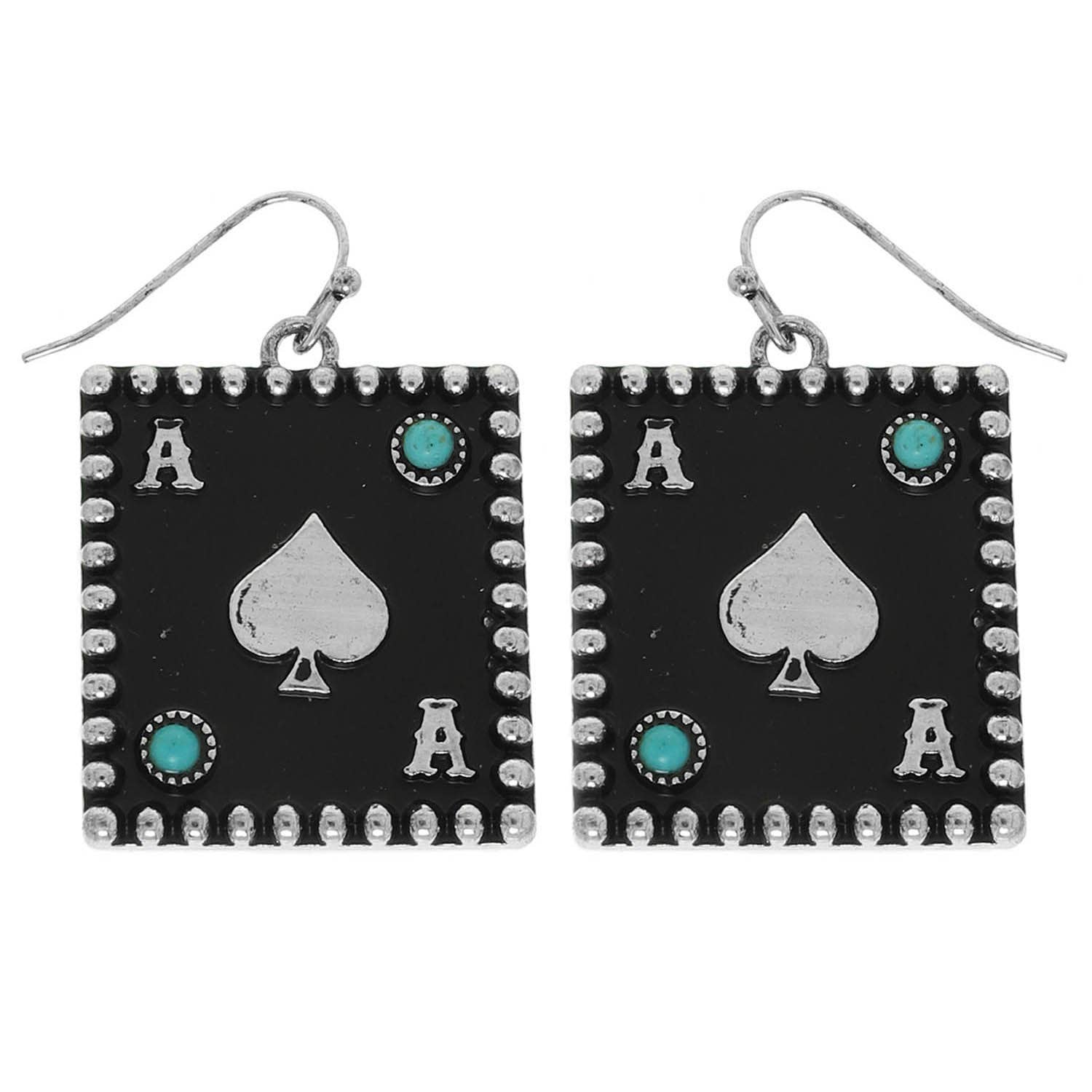 Western Ace Spade Card Drop Earrings