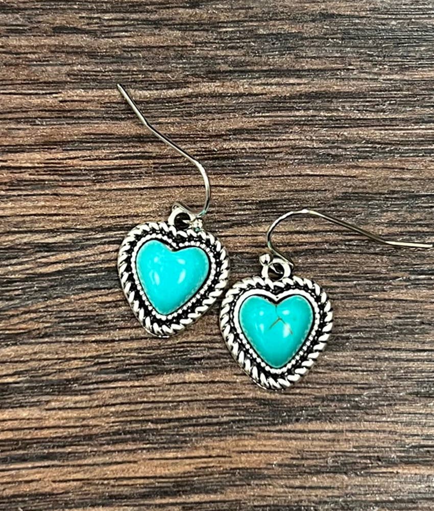 Faux Silver 10mm Heart Synthetic Stone Earrings