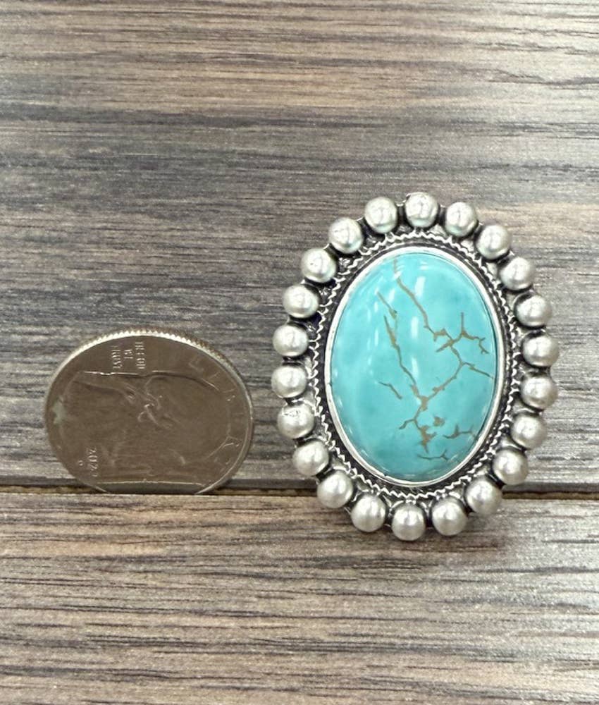Faux Silver Big 1.7" Turquoise Adjustable Ring