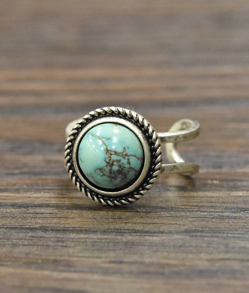 Faux Silver 10mm Turquoise Adjustable Ring