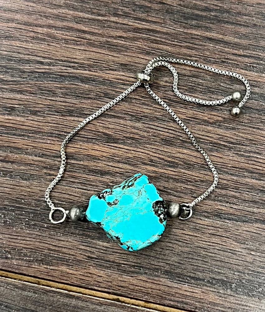 Faux Silver Slab Turquoise Adjustable Bracelet