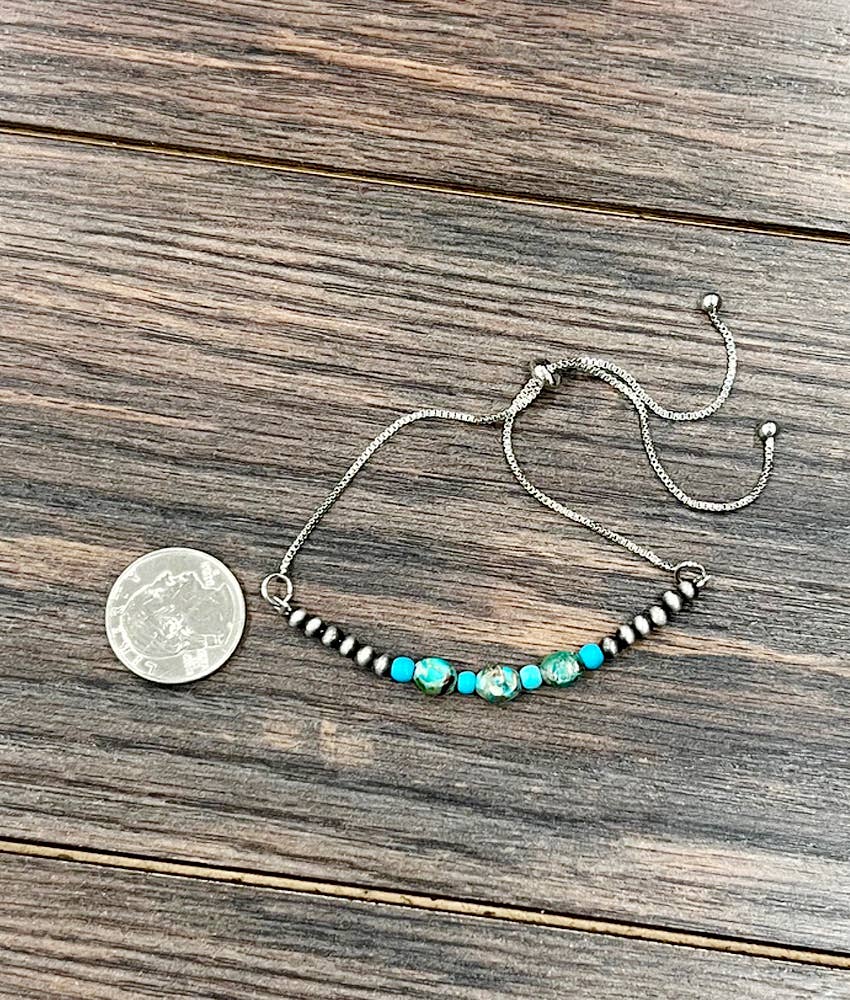 Faux Silver Small 7mm Oval Gemstone, Brass Adjustable Bracelet