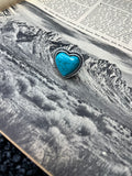 Faux Silver and Turquoise Heart Shaped Adjustable Ring