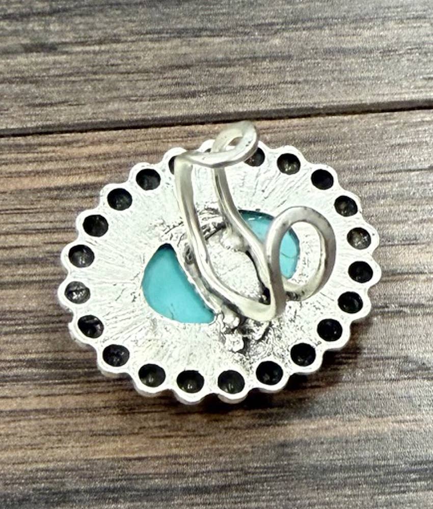 Faux Silver Big 1.7" Turquoise Adjustable Ring