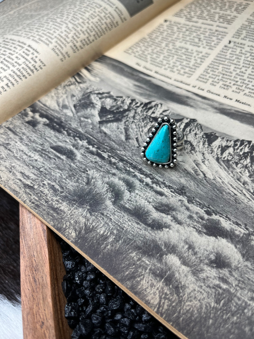 Faux Silver and Turquoise Adjustable Triangle Ring