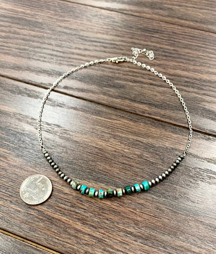 Faux Silver 15" Western 6mm Gemstone Necklace