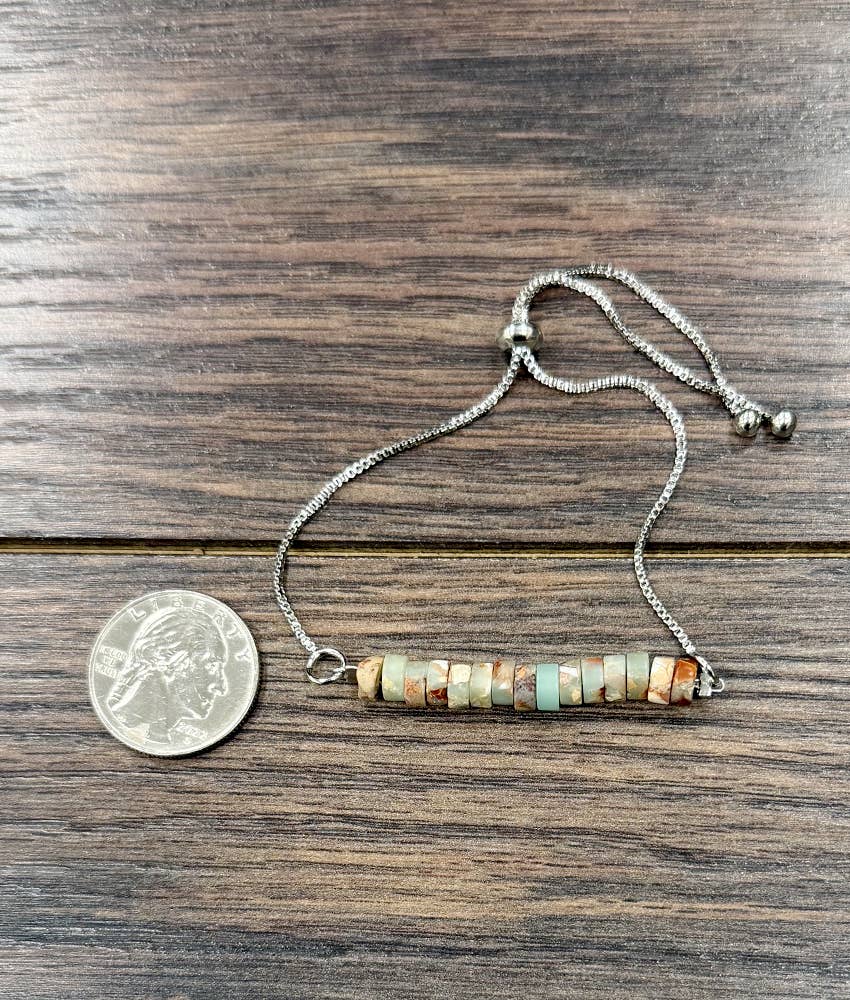 Faux Silver 6mm Gemstone Adjustable Bracelet