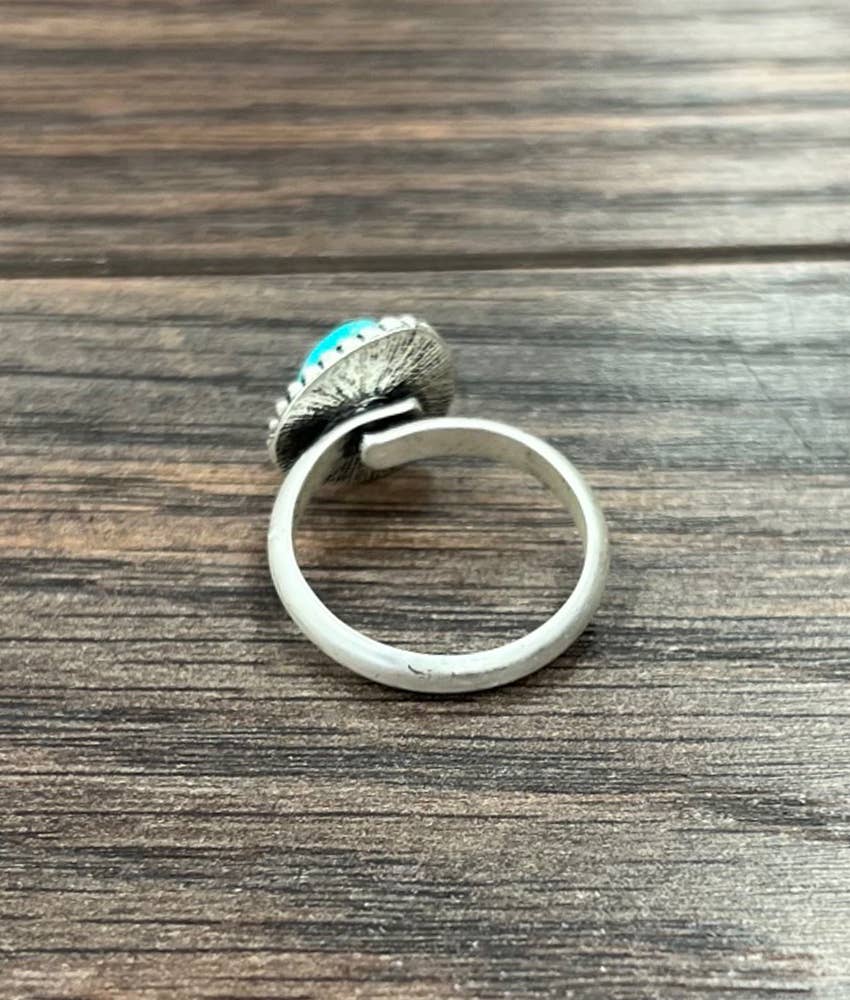 Faux Silver Small 7mm Triangle Turquoise Adjustable Ring
