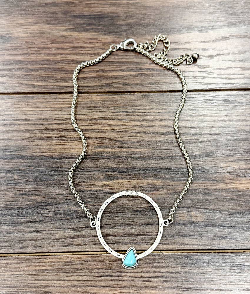 Faux Silver 17" Concho Turquoise Necklace
