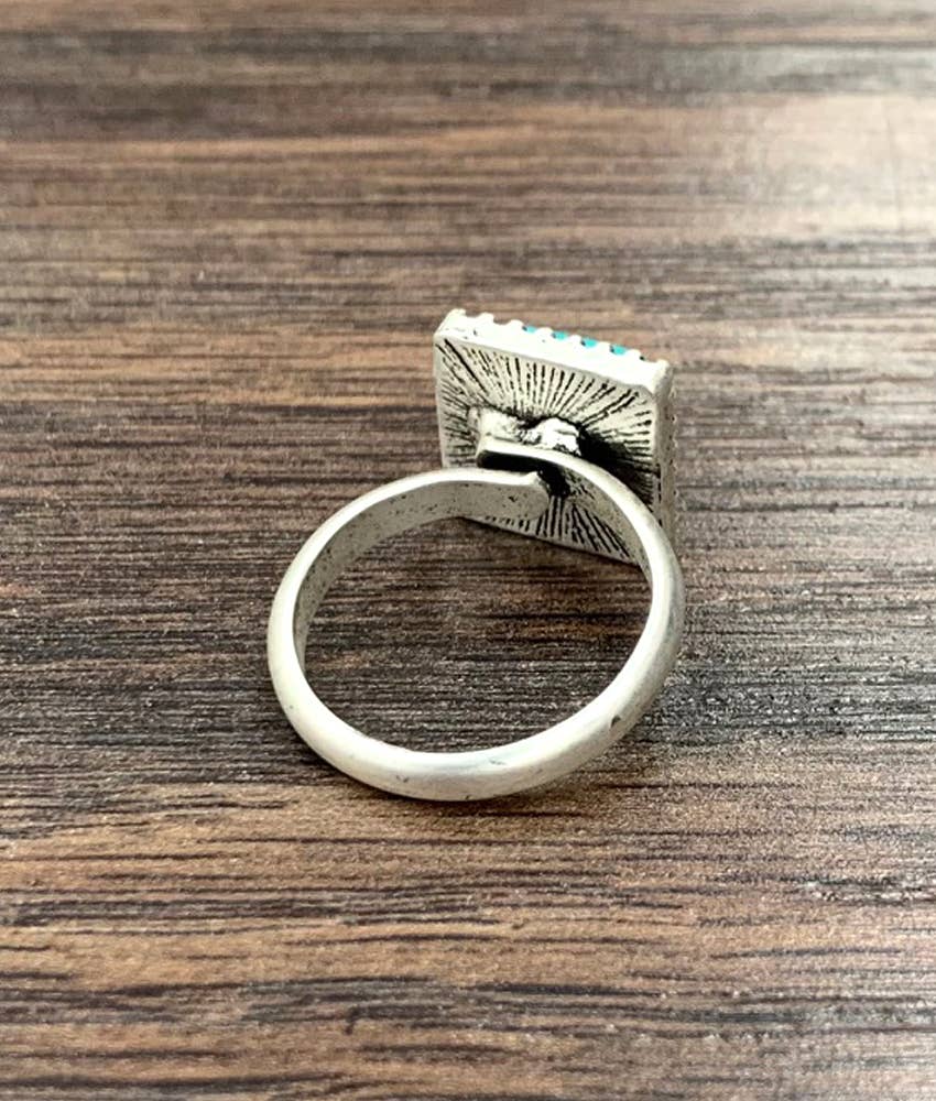 Faux Silver 10mm Square Turquoise Adjustable Ring