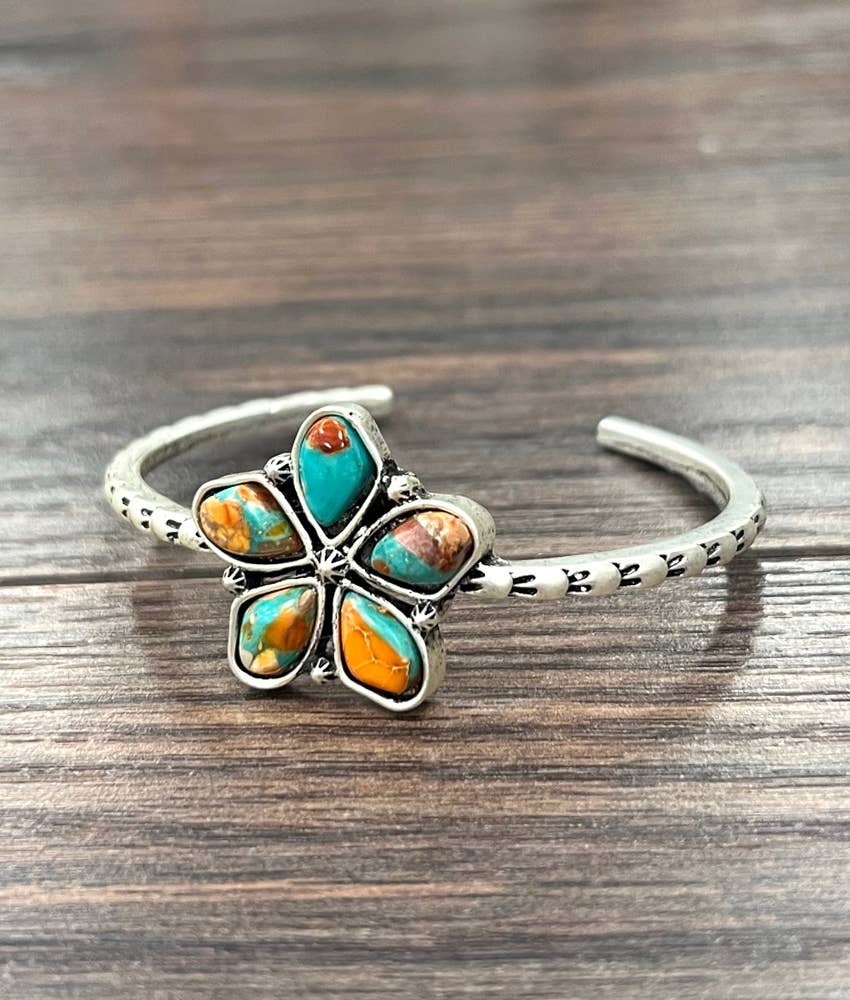 Faux Silver Western Gemstone Cuff Bracelet