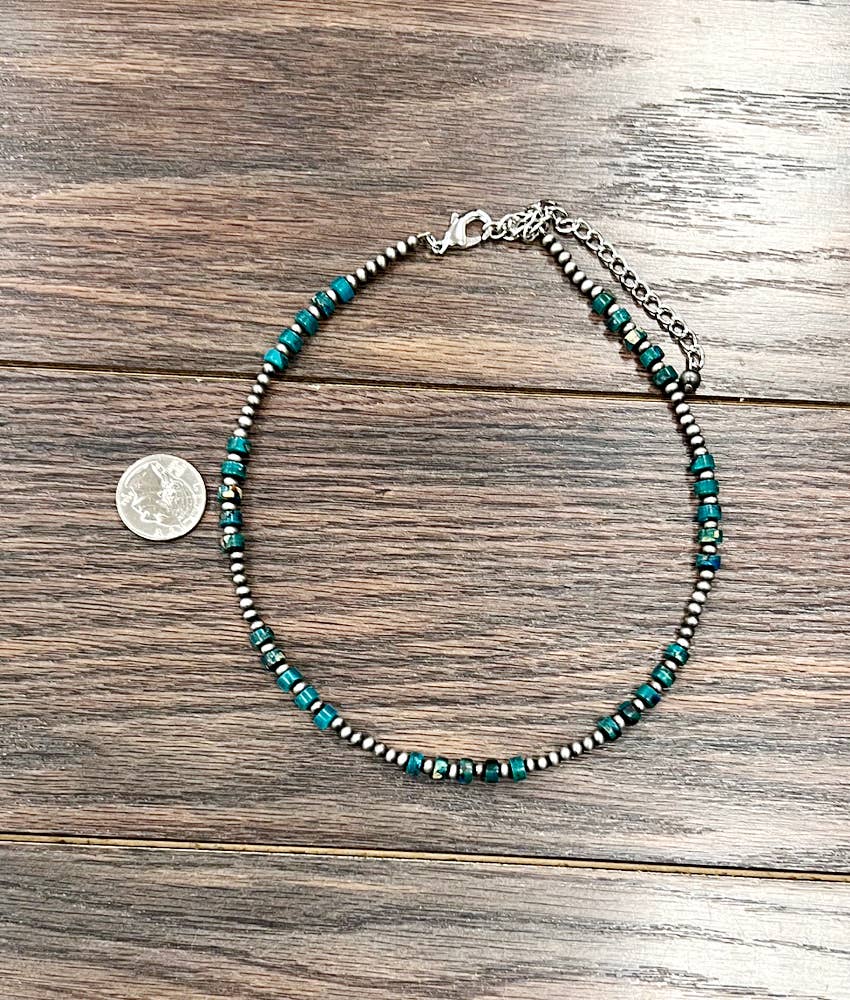 Faux Silver Handmade 16" Navajo Gemstone Necklace
