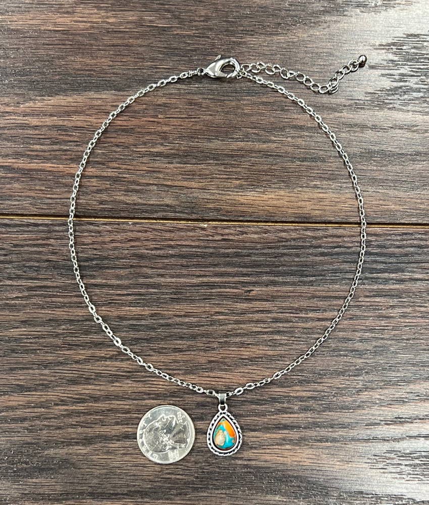 Faux Silver 16" Gemstone Chain Necklace