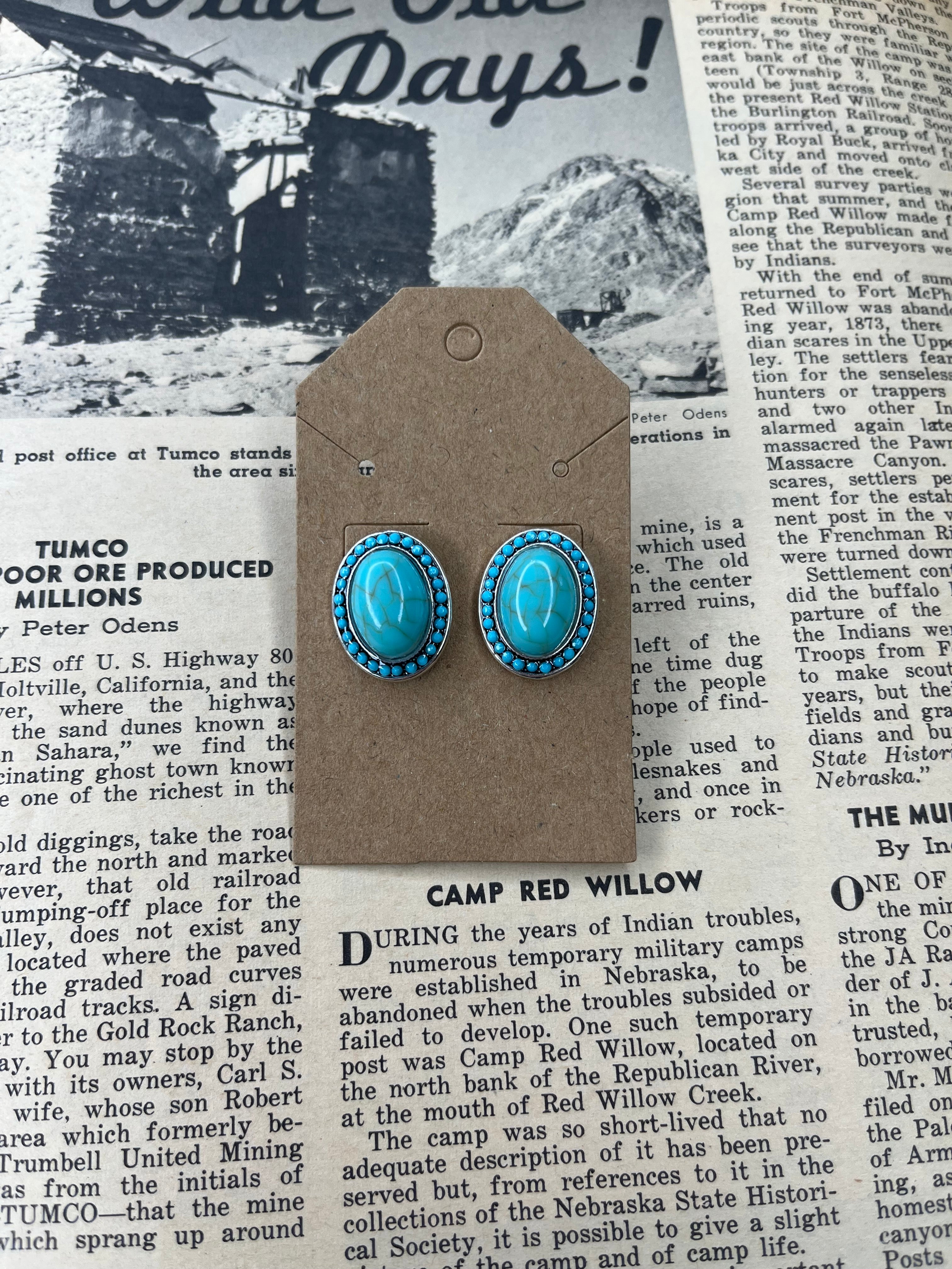 Faux Silver Full Turquoise Studs