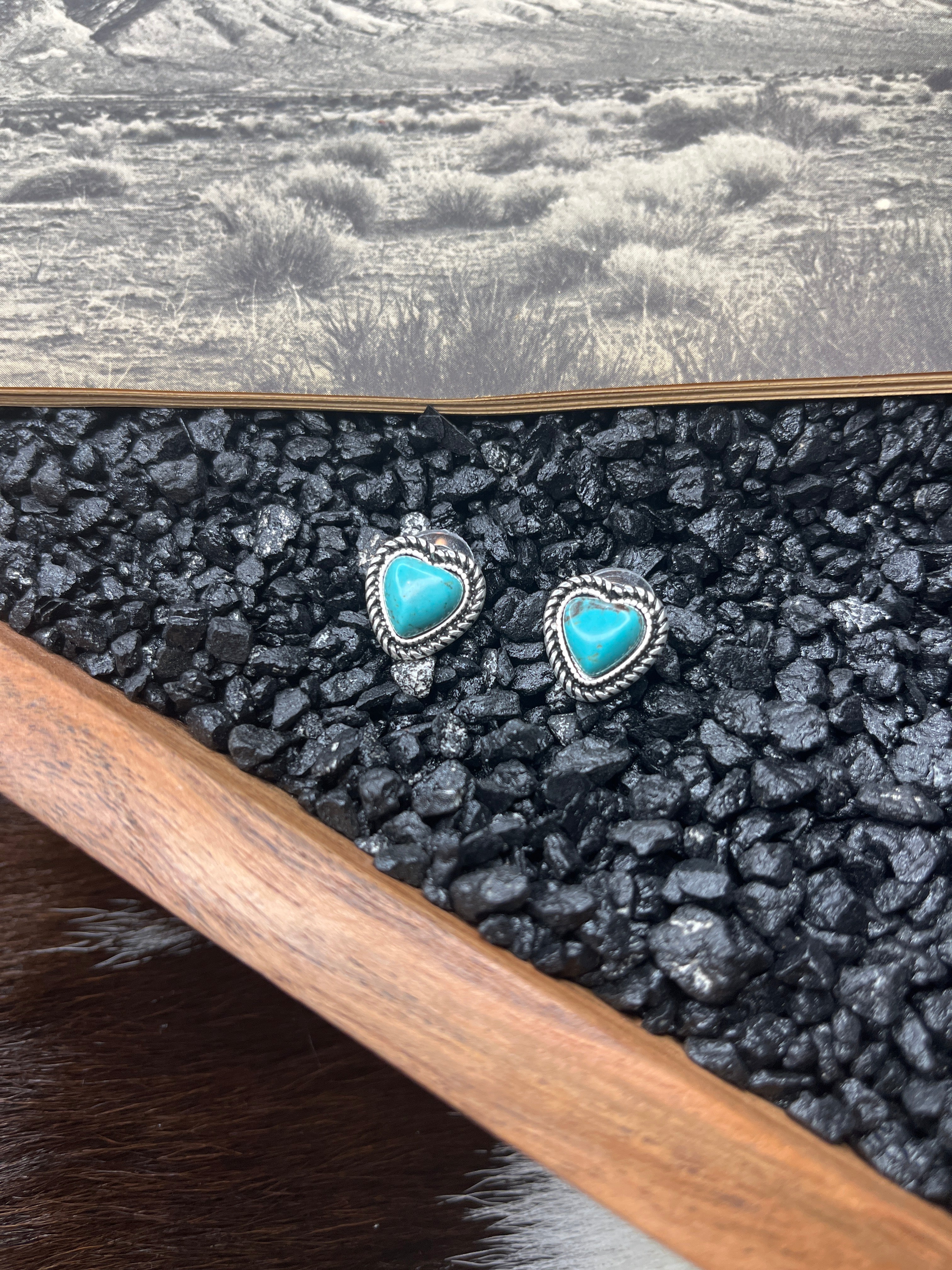 9mm Heart Faux Turquoise Studs