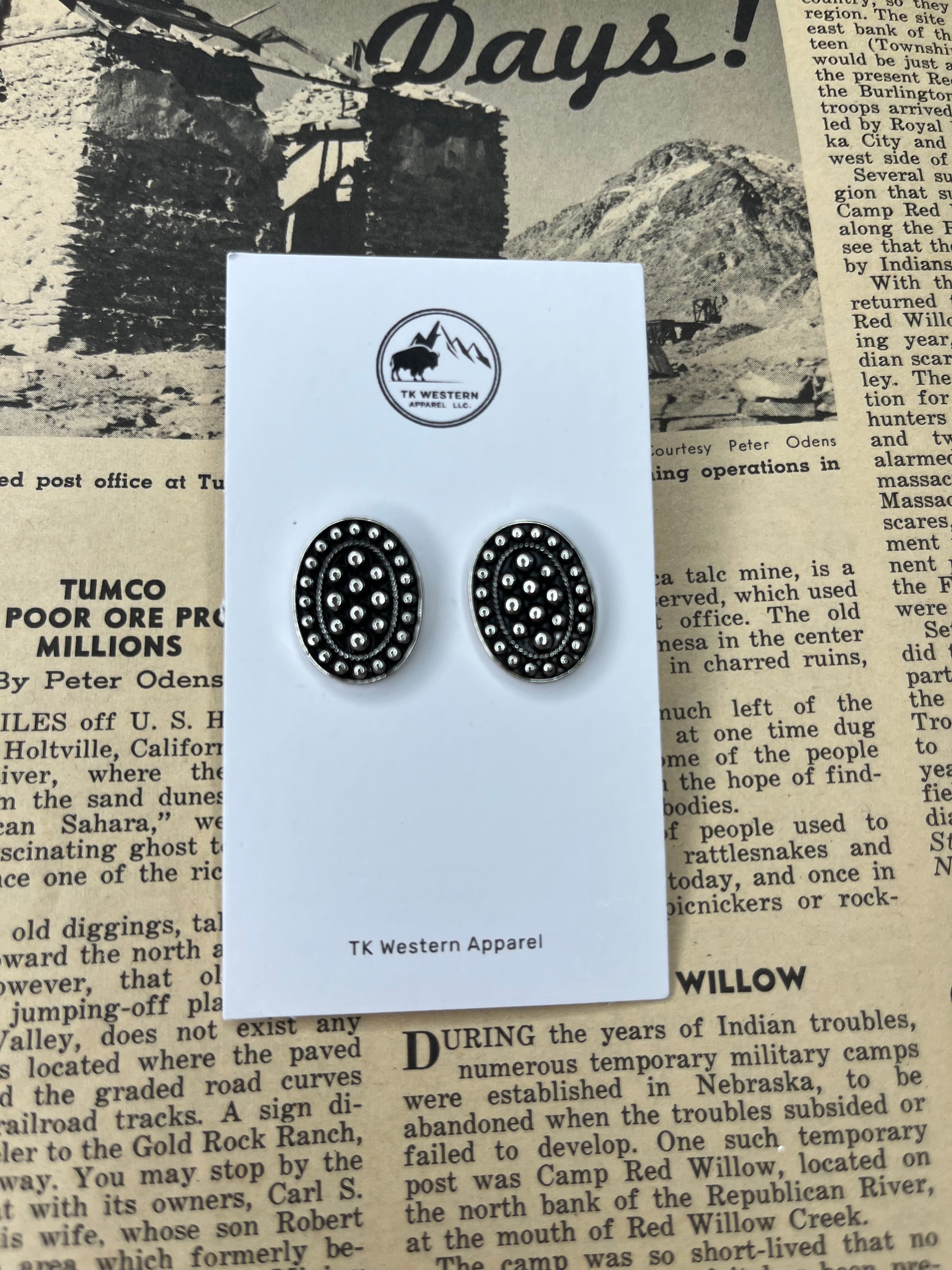 Faux Silver Detailed Oval Studs
