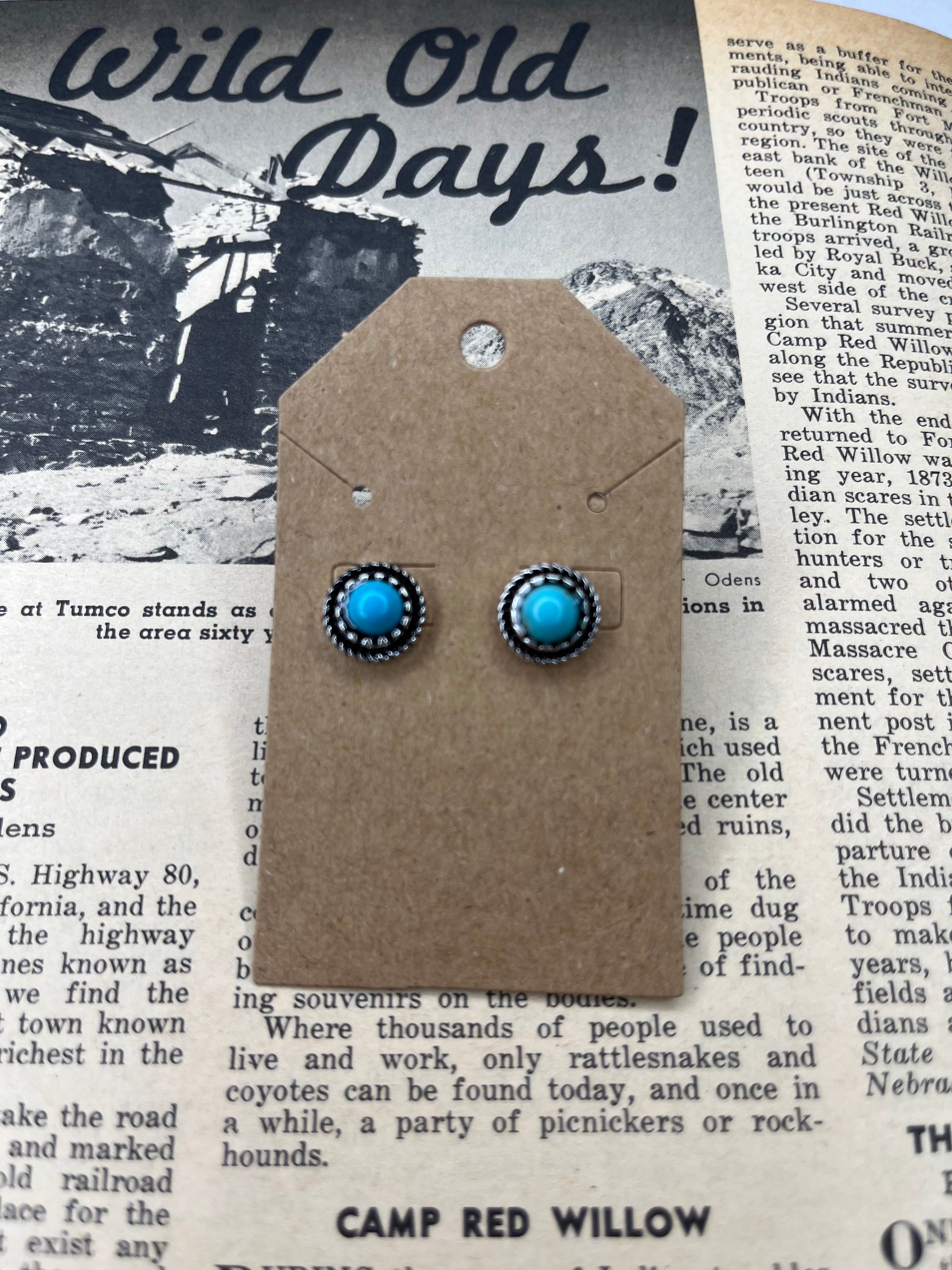 Faux Silver and Turquoise Round Studs