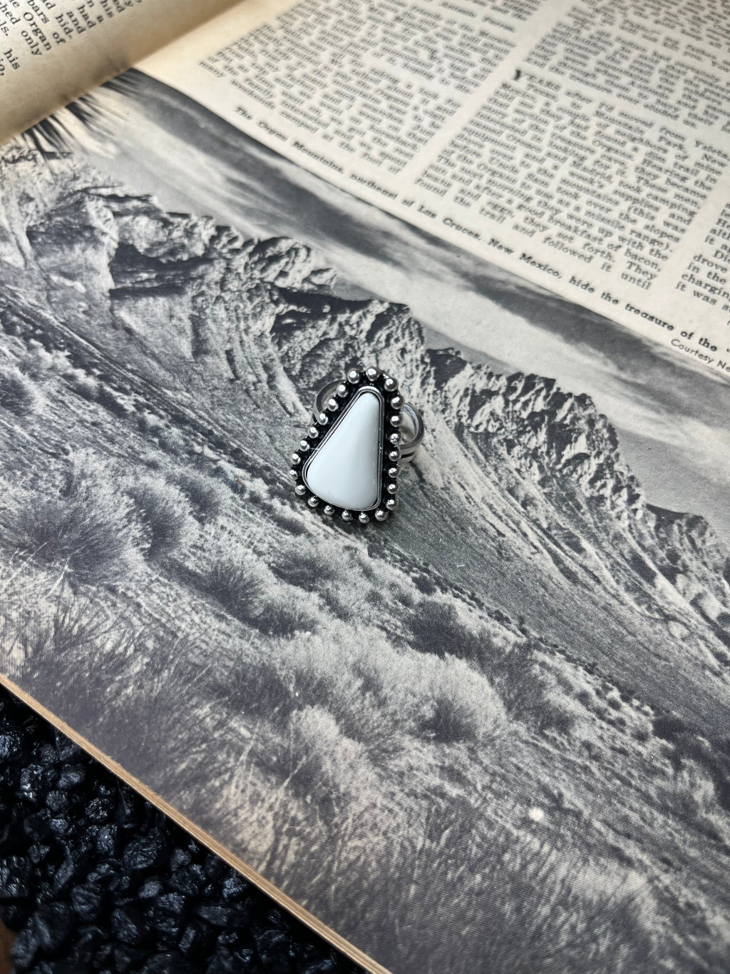 Faux Silver and White Gemstone Adjustable Ring