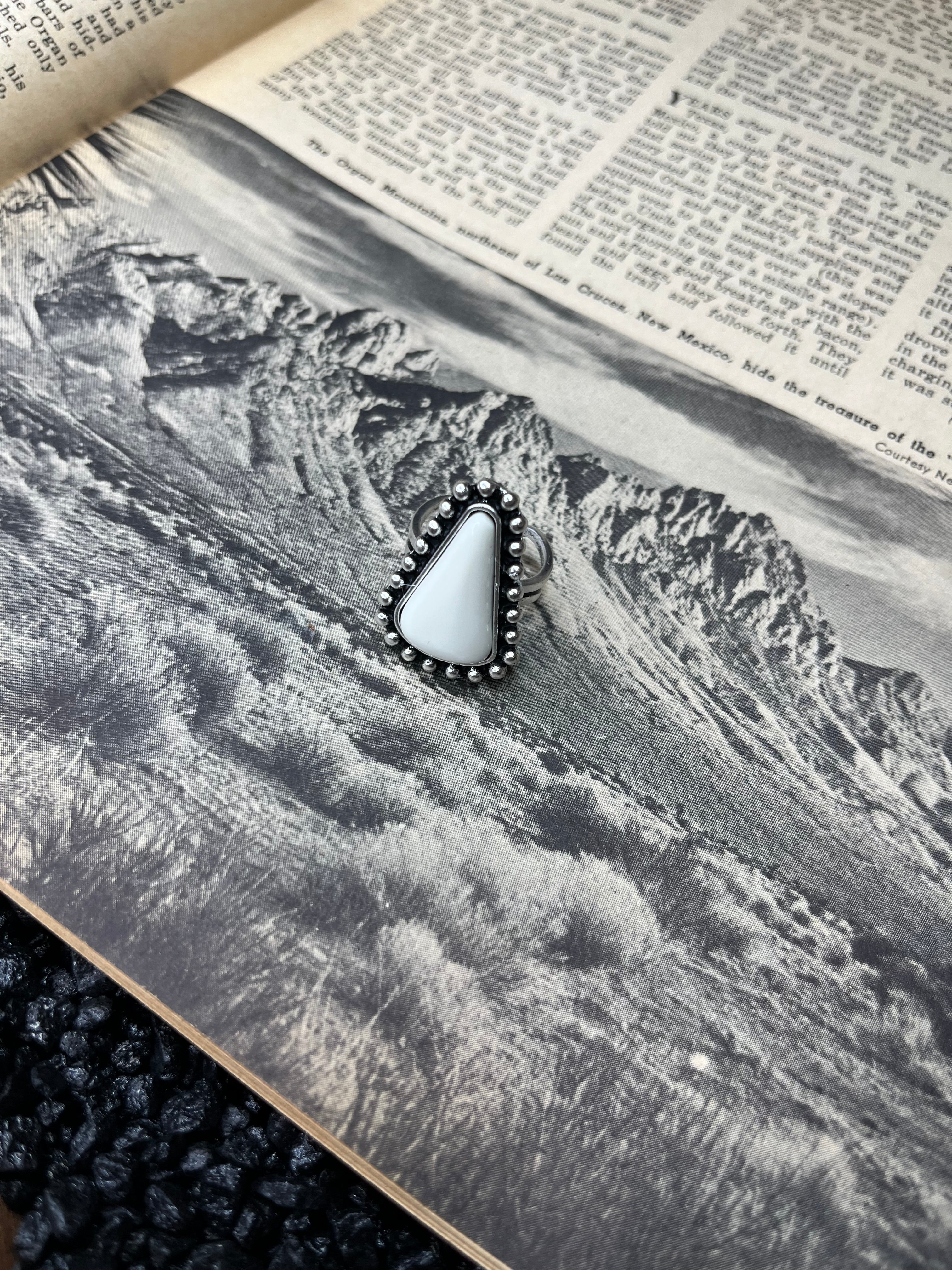 Faux Silver and White Gemstone Adjustable Ring