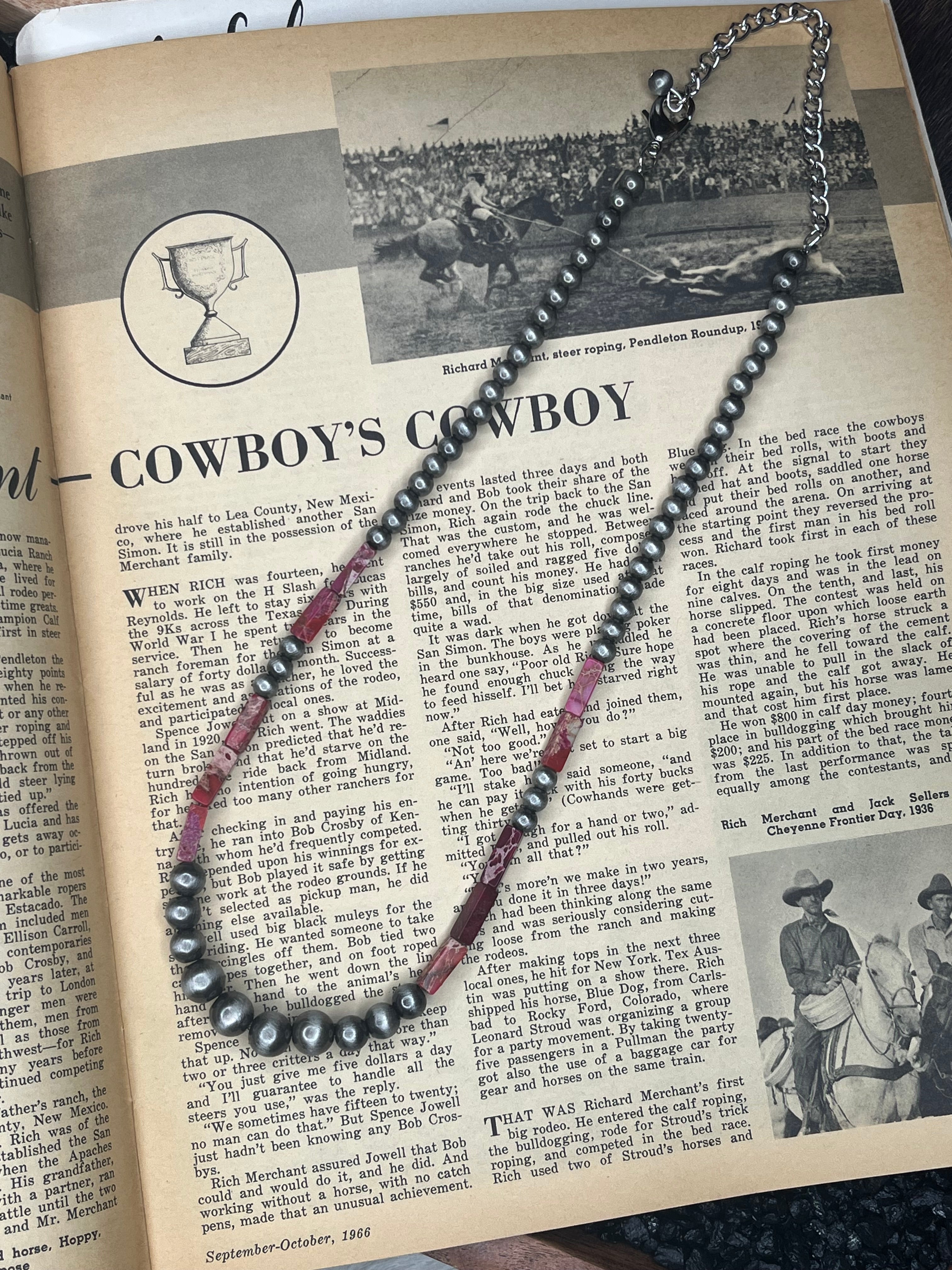 18in Faux Silver Pearls and Pink Gemstone Graduated Necklace