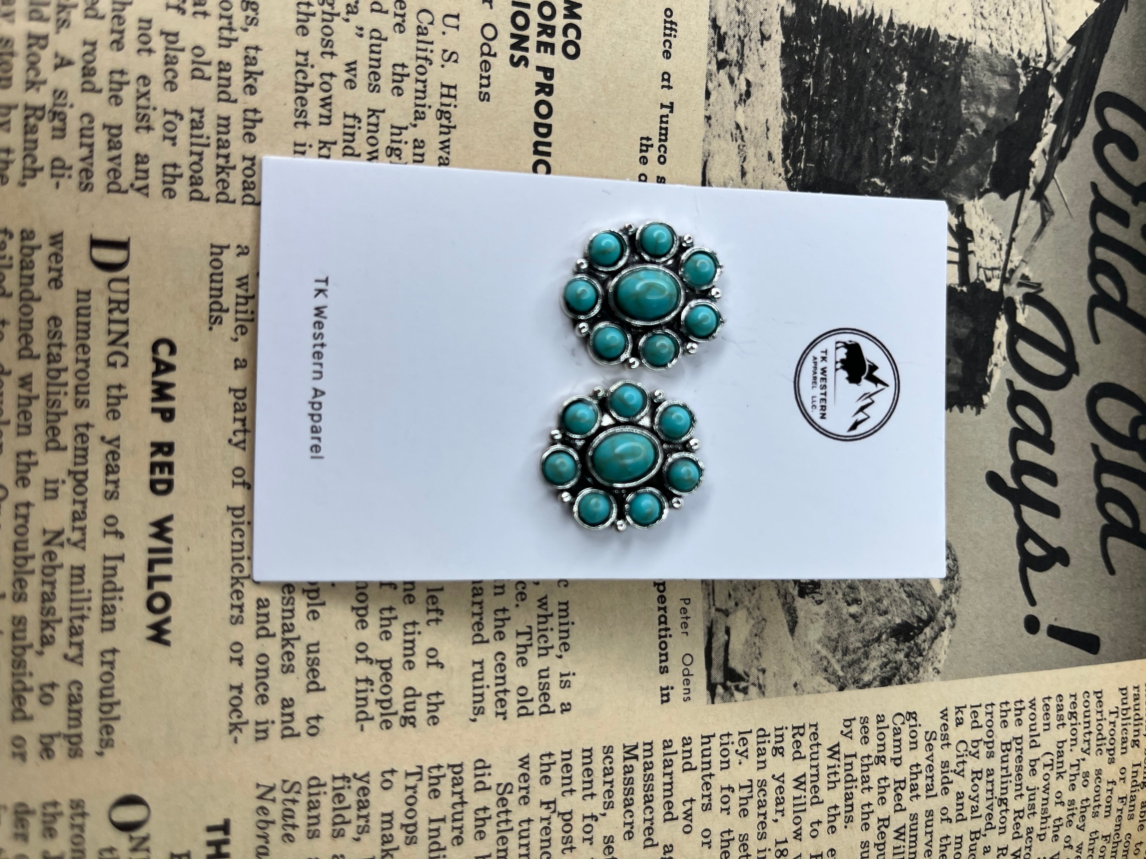 Faux Silver and Turquoise Cluster Studs