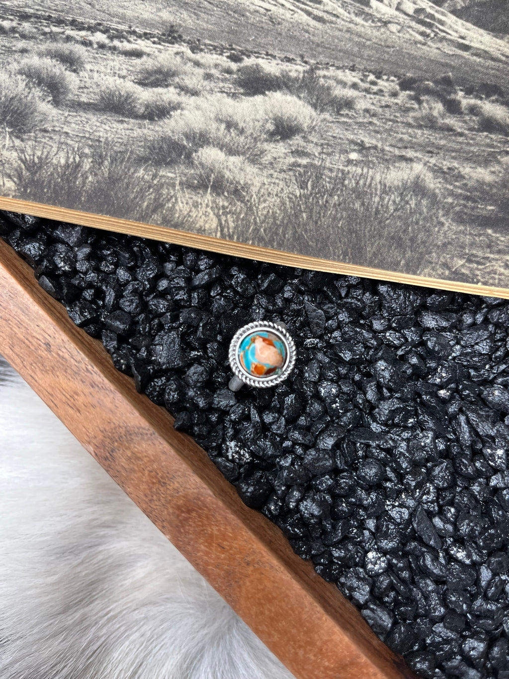 Faux Silver and Gemstone Adjustable Ring