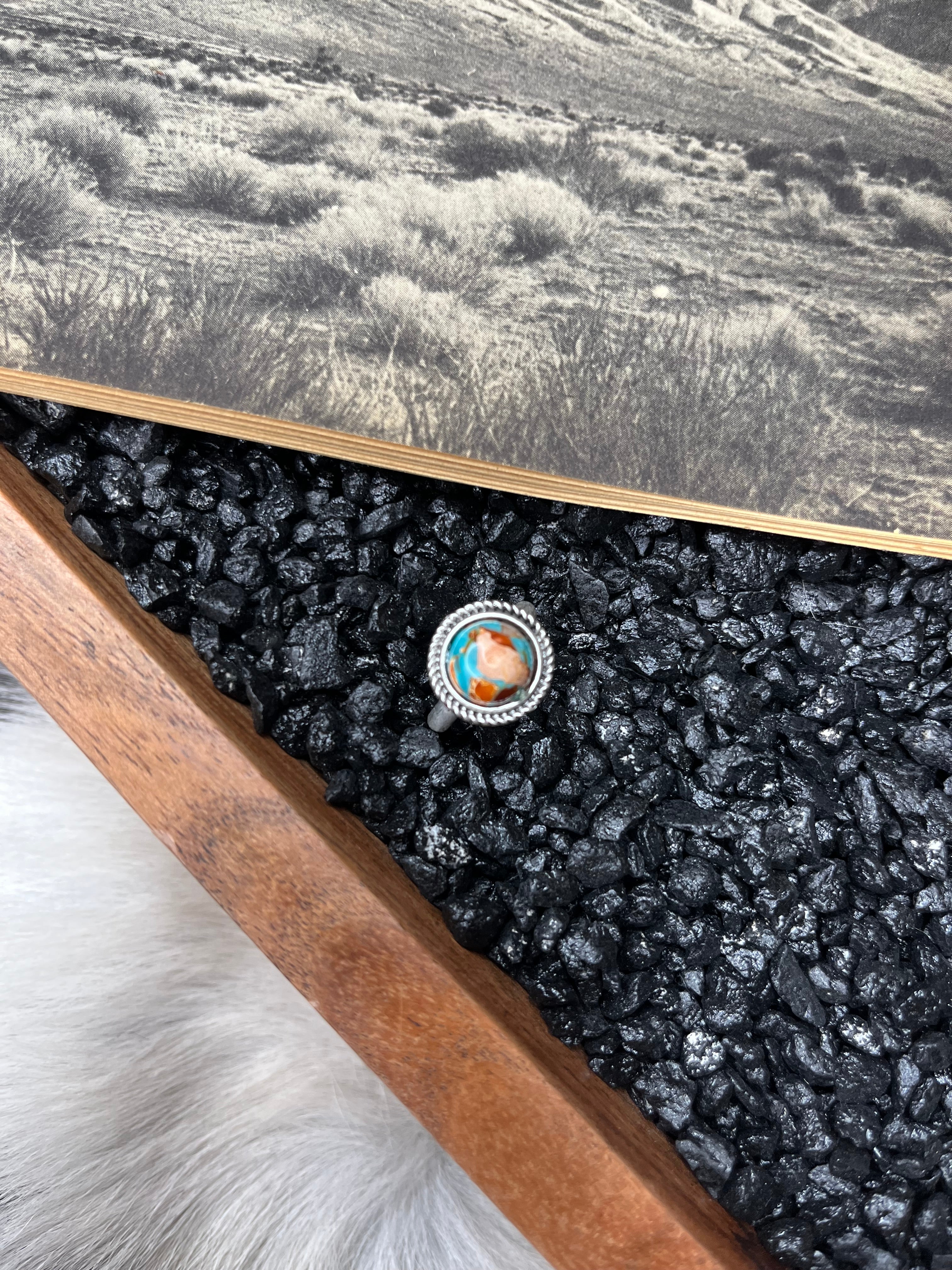 Faux Silver and Gemstone Adjustable Ring