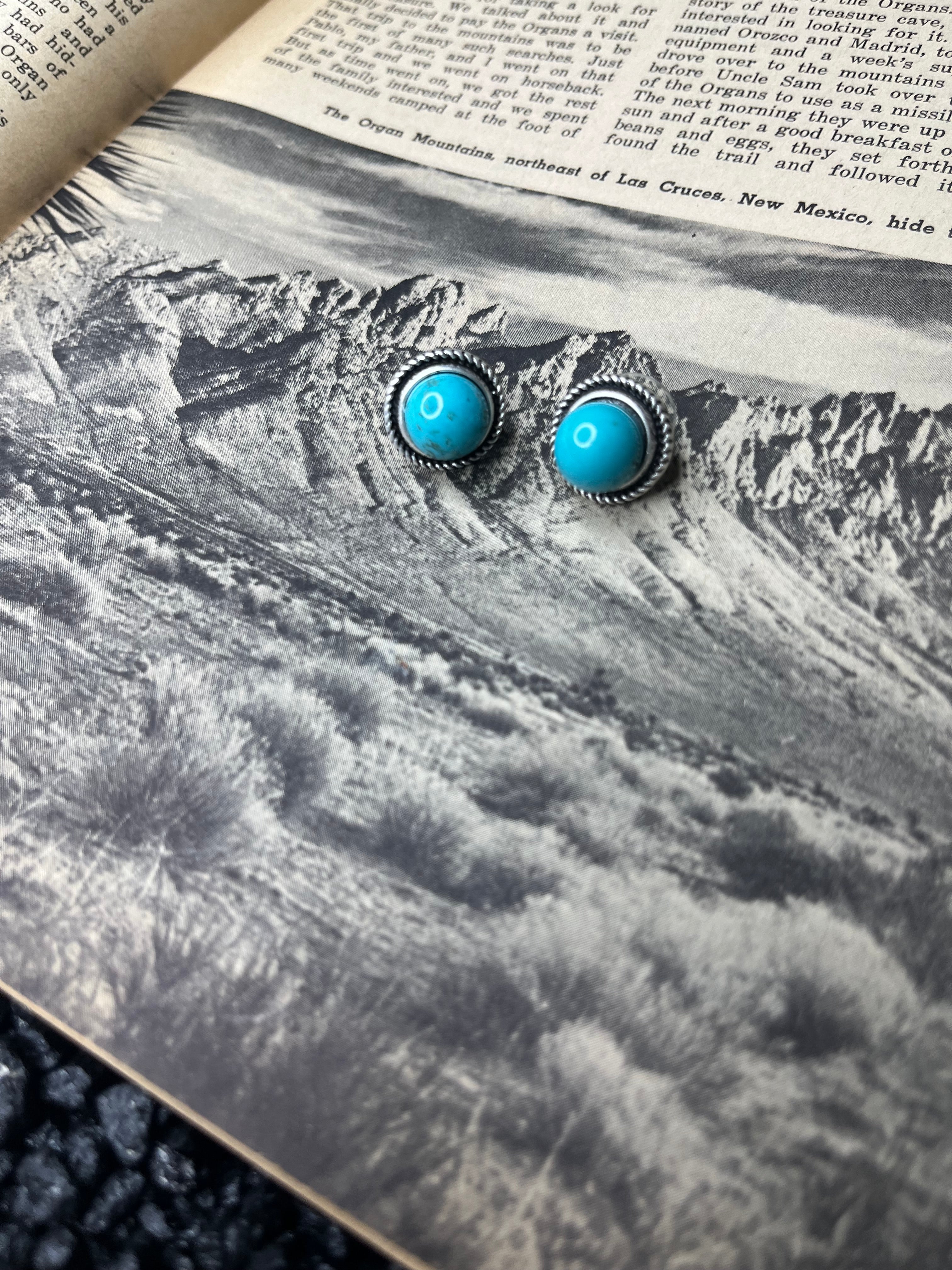 Faux Silver and Turquoise Large Studs