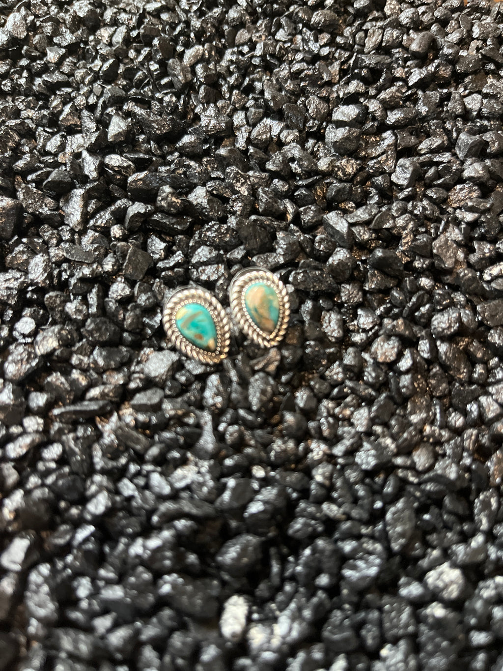 Faux Silver and Turquoise Drop Shape Stud Earrings