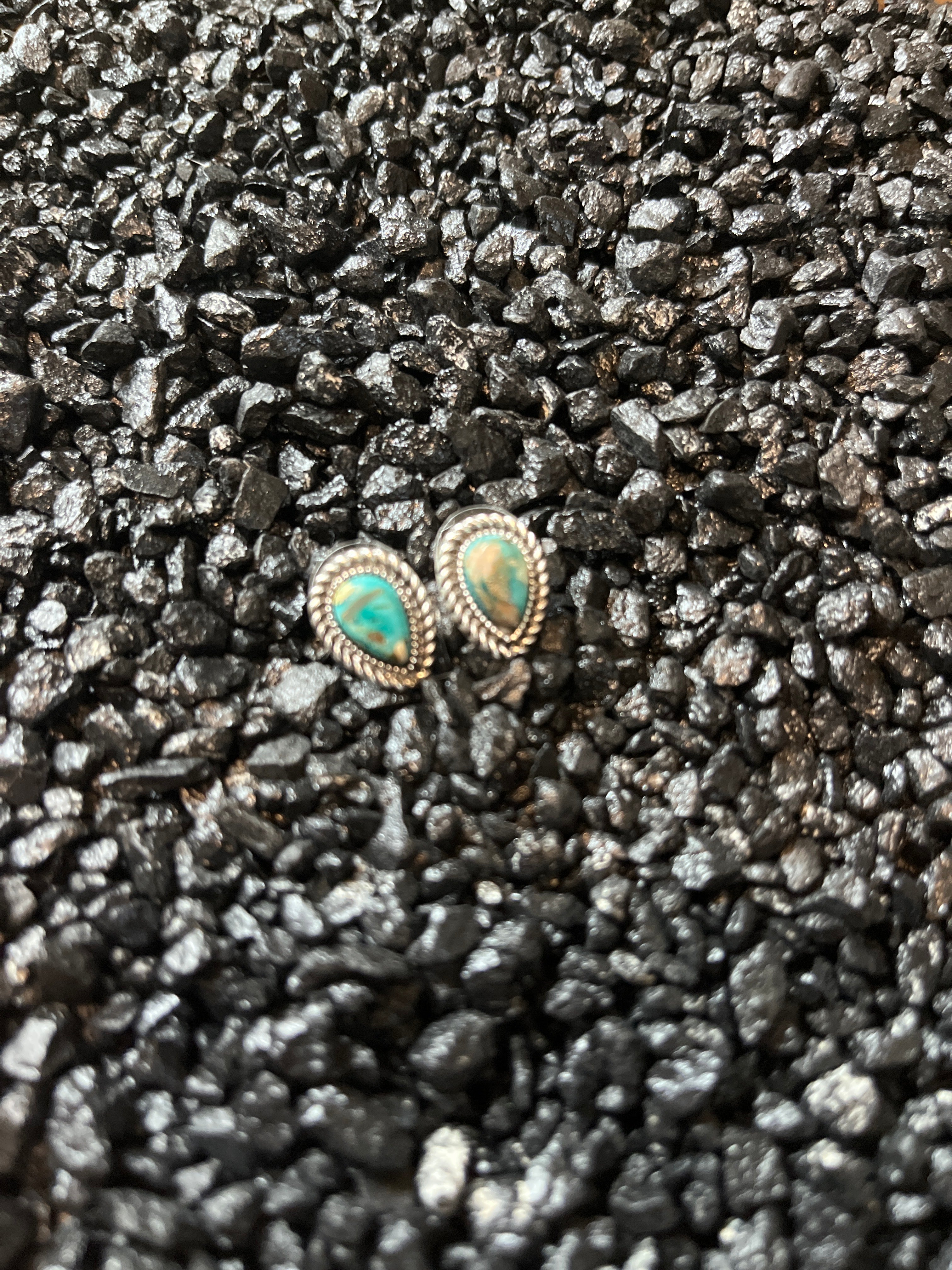 Faux Silver and Turquoise Drop Shape Stud Earrings