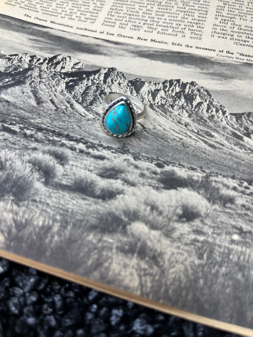 Faux Silver and Turquoise 12mm Drop Adjustable Ring