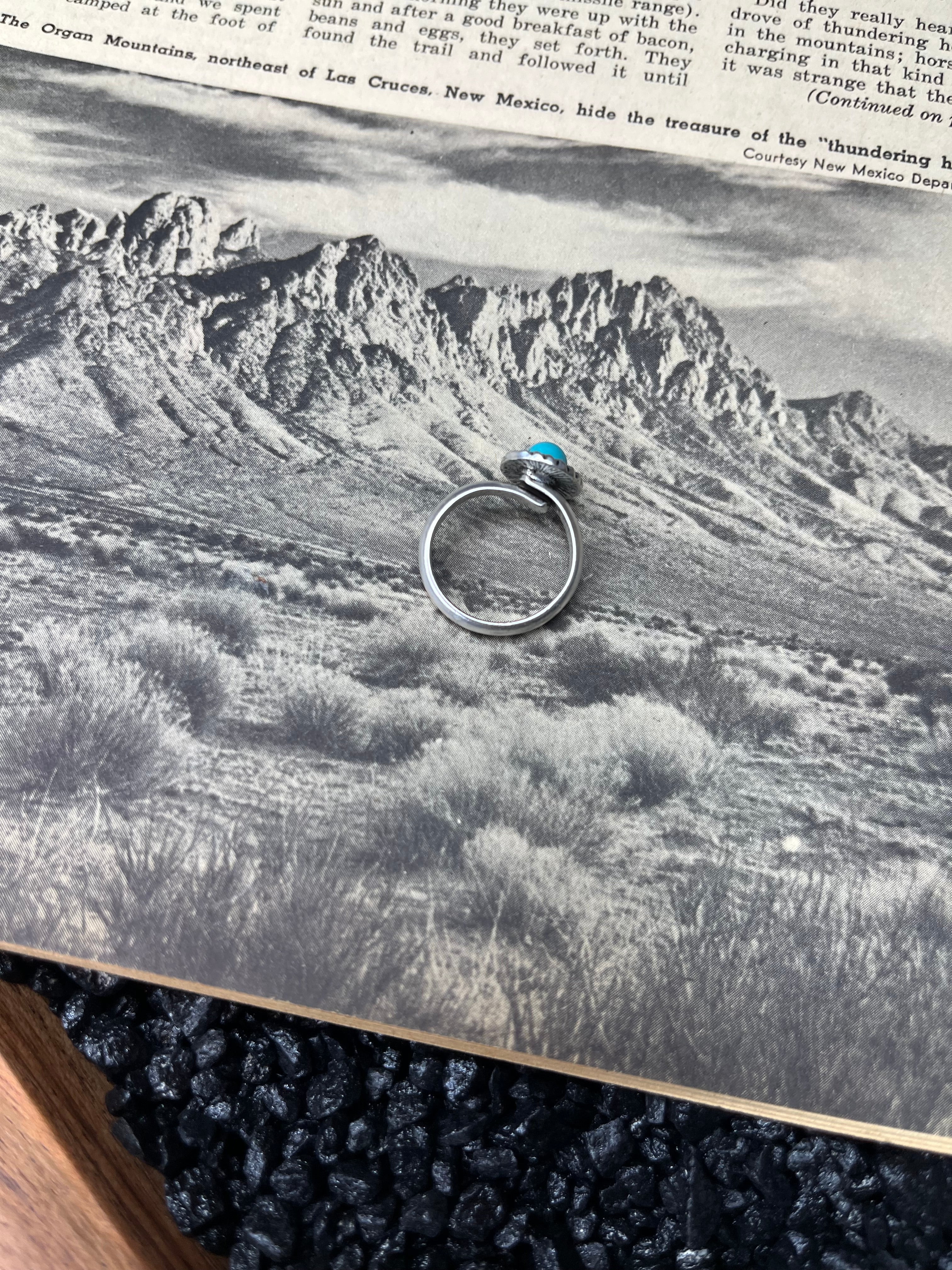 Faux Silver and Turquoise Round Adjustable Ring